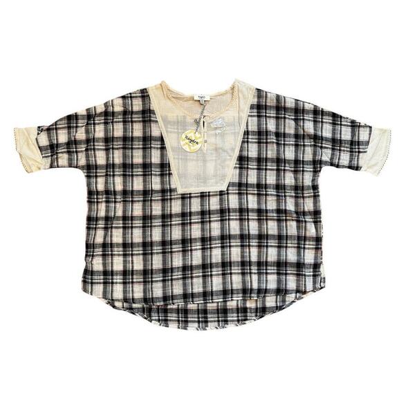 Hayden Bloomingales Plaid Lace Women's Tunic Blouse Small Medium - Picture 1 of 8